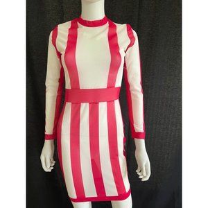 Womens Unbranded Mesh Red & White Striped Bodycon Long Sleeve Stretch Dress S
